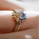 2pc/set Summer Couple Ring Set Sky Blue Sparkling Moon and Sun Ring 2024New Women's Stackable Finger Set Engagement Jewelry