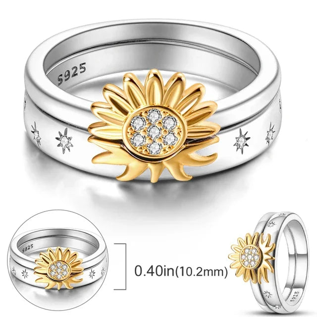 2pc/set Summer Couple Ring Set Sky Blue Sparkling Moon and Sun Ring 2024New Women's Stackable Finger Set Engagement Jewelry