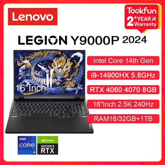 Lenovo LEGION Y9000P 2024 Gaming Laptop Intel i9-14900HX NVIDIA RTX 4060 4070 8GB 16"Inch 2.5K 240Hz Notebook Ultrabook Gamer PC